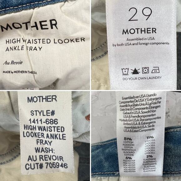 Mother High Waisted Looker Ankle Fray Jeans 29 Au Revoir Light Blue Soft Stretch - Picture 5 of 15